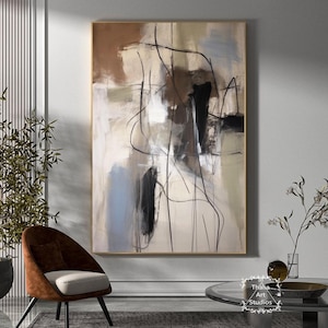 Abstract Brown Textured Canvas Painting Large Brown Abstract Wall Art Brown Line Abstract Painting Black Minimalist Decorative Painting