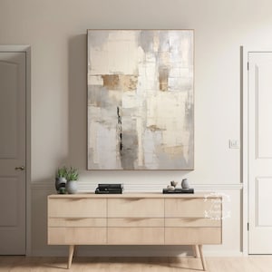 Modern Gray and Beige Abstract Canvas Painting Large 3D Textured Abstract Painting Wabi-Sabi Decorative Painting Gray Abstract Wall Art