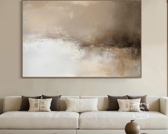Braune Wabi-Sabi Kunst Große Beige minimalistische abstrakte Kunst Moderne strukturierte minimalistische Wandkunst Beige Wabi-Sabi Malerei Neutral Wohnkultur