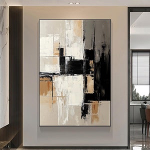 Large Black and White Abstract Painting Original Brown Textured Abstract Wall Art White Abstract Painting Modern Bedroom Abstract Painting