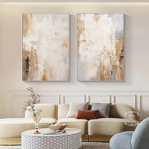 Beige Brown Minimalist Painting Set of 2 Abstract Minimalist Wall Art Large Brown Acrylic Texture Painting Modern Minimalist Decorative Art