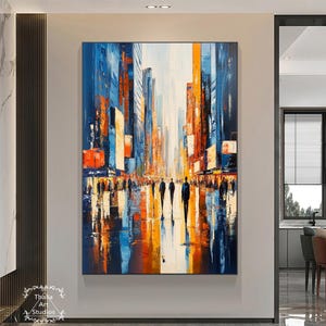 Canvas Cityscape Painting 3D Texture Mural Modern City Art Abstract Painting Colorful Urban Handmade Canvas Painting Living Room Wall Art