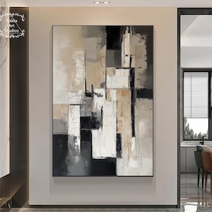 Black and Beige Abstract Painting Black Minimalist Wall Art Beige Wabi-Sabi Wall Art Large Gray Textured Painting Neutral Textured Wall Art