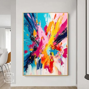 Grote kleurrijke abstracte schilderijen Kleurrijke textuurschilderijen Messchilderingen Handgeschilderde abstracte kunst Grote minimalistische kleurrijke schilderijen
