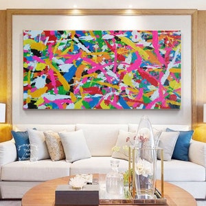 Large Colorful Abstract Painting Pink Bright Abstract Canvas Painting Blue Texture Abstract Art Modern Abstract Texture Painting Office Art