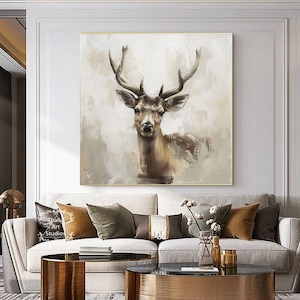 Abstract Deer Canvas Painting Large White Deer Wall Art Modern Animal Acrylic Painting Original Handmade Painting Modern Decorative Painting