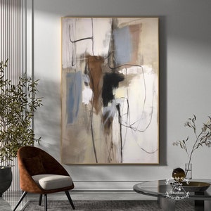 Brown and Black Abstract Painting Large Abstract Brown Minimalist Wall Art Brown Canvas Painting White Minimalist Painting Bedroom Decor Art