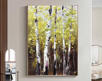 Large Birch Tree Wall Art Original Birch Tree Abstract Painting Landscape Oil Painting Modern Acrylic Texture Painting Bedroom Wall Art