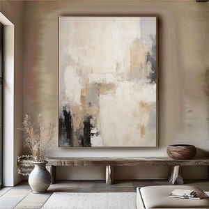 Minimalist Beige Black Abstract Painting Brown Minimalist Textured Painting Wabi-sabi Decorative Wall Art Neutral Brown Abstract Painting