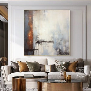 Blue and Orange Textured Abstract Art Large Abstract Minimalist Painting Blue Abstract Wall Art Black Canvas Painting Decorative Painting