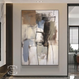 Abstract Brown Texture Painting Large Brown Abstract Wall Art Brown and Black Geometric Abstract Painting Modern Bedroom Wall Art