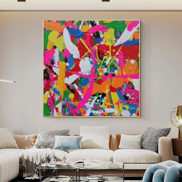 Colorful Abstract Painting on Canvas Handmade Original Abstract Artwork Modern Palette Knife Painting Colorful Painting on Canvas Home Decor