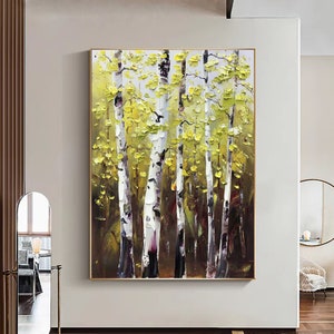Large Birch Tree Wall Art Original Birch Tree Abstract Painting Landscape Oil Painting Modern Acrylic Texture Painting Bedroom Wall Art