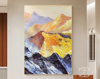 Original Mountain Landscape Painting Large Wall Art Abstract Golden Mountain Painting Custom Painting Modern Living Room Decoration Painting