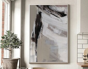 Large Abstract Wall Art Minimalist Abstract Painting Brown Painting Gray Abstract Art White and Beige Abstract Painting Modern Textured Art