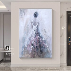 エレガントな女性の背面キャンバス絵画3Dテクスチャ女性像油絵モダン