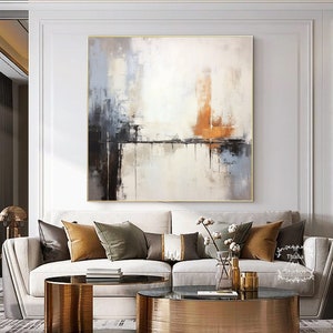 Large Abstract Minimalist Painting Blue and Black Abstract Wall Art Beige Canvas Painting Orange Textured Abstract Art Modern Painting
