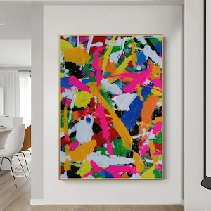 Colorful Abstract Texture Wall Art Large Colorful Abstract Painting Orange Canvas Painting Pink Painting Modern Texture Art Living Room Art