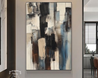抽象的な茶色のテクスチャの壁アート、黒の抽象的なミニマリストの絵画