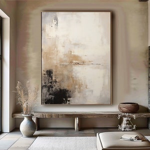 Large Beige Black Abstract Wall Art Black Textured Painting Beige Wabi-Sabi Wall Art Neutral Brown Abstract Painting Minimalist Textured Art