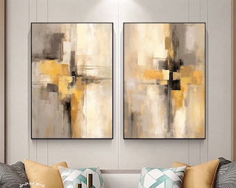 Set of 2 Original Gray and Black Abstract Paintings Orange Abstract Painting Brown Abstract Painting Living Room Decoration Painting