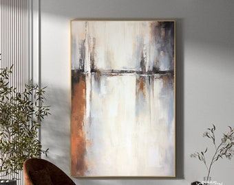 Grote minimalistische abstracte canvas schilderij beige en blauwe abstracte schilderkunst bruin getextureerde abstracte muur kunst moderne slaapkamer decor schilderij