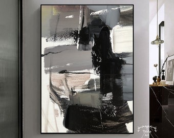 黒と銀の抽象画 二枚組｜F3サイズ｜ストリートアート　テクスチャーアート　絵画 大きなミニマリスト抽象画、黒キャンバス抽象画、黒グレー抽象壁アート