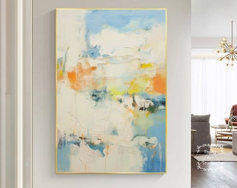 Colorful Abstract Painting Blue and Beige Abstract Canvas Painting Orange Abstract Painting Modern Room Minimalist Decorative Painting