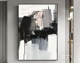 Black and Gray Abstract Painting Black Abstract Wall Art Gray Textured ...