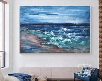 Large Sea Abstract Painting Ocean Waves Abstract Blue Ocean Abstract Art Blue Texture Abstract Painting Sky Painting Living Room Wall Art