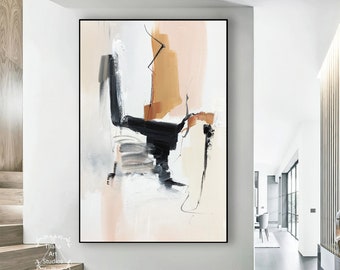 Beige and Brown Minimalist Abstract Painting Original Abstract Wall Art Beige Painting Brown Wall Art Large Living Room Decorative Painting