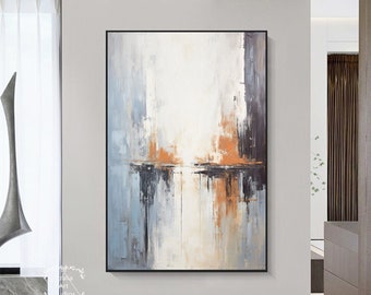 Handmade Abstract Landscape Painting Large Minimalist Abstract Blue Painting Beige Canvas Painting Brown Texture Painting Modern Painting