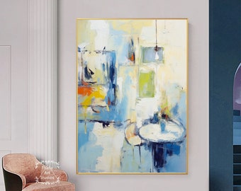 Original Colorful Abstract Painting Colorful Textured Abstract Painting Blue and Green Abstract Canvas Art Restaurant Decoration Art