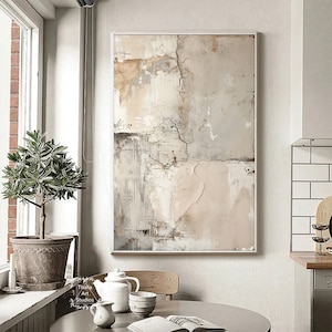 Large Gray 3D Textured Abstract Painting Gray Minimalist Painting Gray Abstract Wall Art Beige Minimalist Painting Living Room Wall Decor