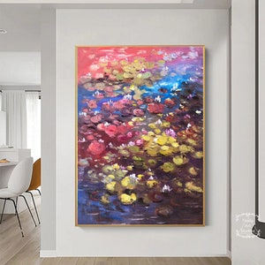 Original Water Lily Abstract Painting Colorful Water Lily Canvas Art Lotus Landscape Abstract Wall Art Pink Painting Living Room Painting
