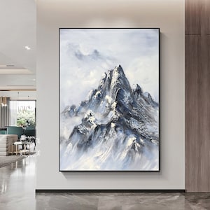 Winter Snow Mountain Painting Large Original Landscape Painting Abstract Painting Winter Snow Landscape Painting Gray and White Abstract Art
