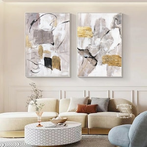 Minimalist Beige Abstract Painting Large Original Abstract Wall Art Beige Textured Art Gold Painting on Canvas Modern Art Set of 2 Paintings