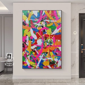 Large Colorful Abstract Painting Hand Painted Pink Abstract Painting Modern Colorful Acrylic Painting Colorful Abstract Decorative Art