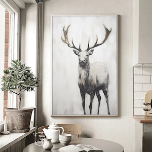 Abstract Deer Canvas Oil Painting Large Original Deer Wall Art Handmade Oil Painting Modern Decorative Painting Living Room Animal Painting