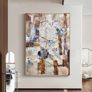 Brown Textured Abstract Painting Large Brown Textured Abstract Painting Beige and White Abstract Painting 3D Textured Art Home Decor Art