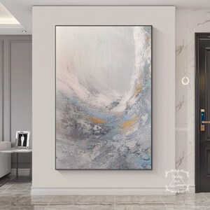 Large Gray Abstract Textured Painting Modern Original Minimalist Art White Textured Wall Art Living Room Wall Art Decorative Painting