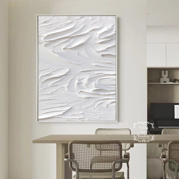 White Abstract Canvas Art 3D White Textured Painting White Acrylic Painting White Wall Art White Texture White Minimalist Abstract Painting