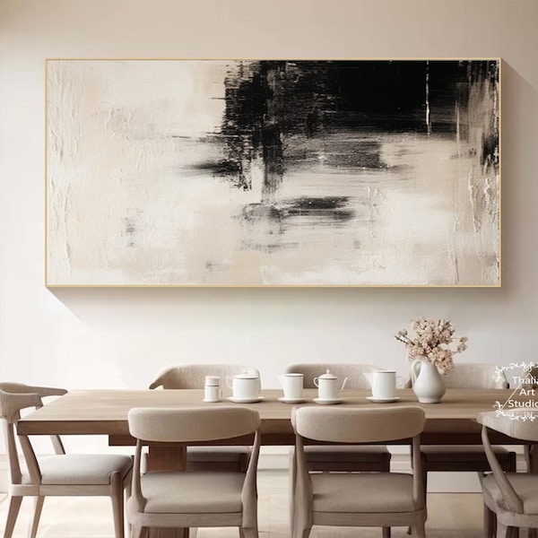 Beige and Black Textured Wall Art Large Beige Abstract Painting Wabi-sabi Wall Art Original Black Abstract Wall Art Beige Textured Painting