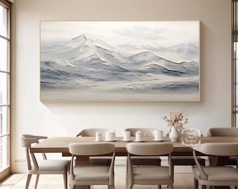 Large Original 3D Snowy Mountain Painting Modern Mountain Scenery Texture Wall Art Blue and White Texture Painting Living Room Home Decor