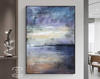 Original Sea Abstract Oil Painting Large Purple Abstract Painting Modern Acrylic Texture Painting Ocean Painting Sky Art Living Room Art
