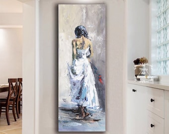 Original Abstract Painting Elegant Woman Backside Canvas Painting 3D Texture Female Figure Oil Painting Modern Acrylic Wall Art Elegant Art