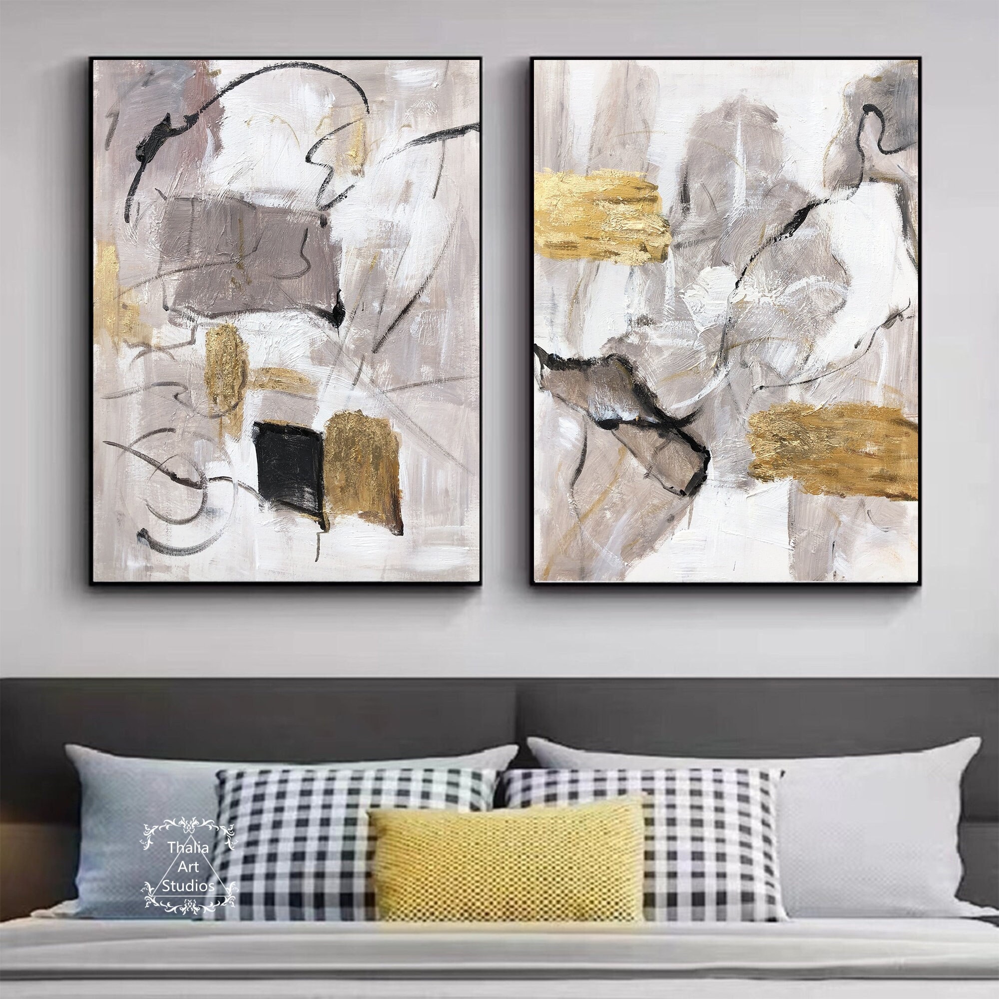 ミニマリスト ベージュ 抽象画 大きなオリジナル抽象画 ウォールアート