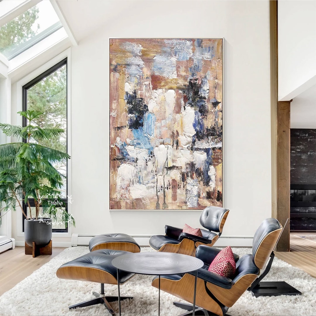 Abstract Brown Painting on Canvas Large Abstract White Textured ...
