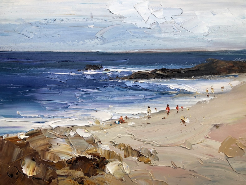 Large Beach Paintings Original Beach Abstract Paintings Blue Etsy