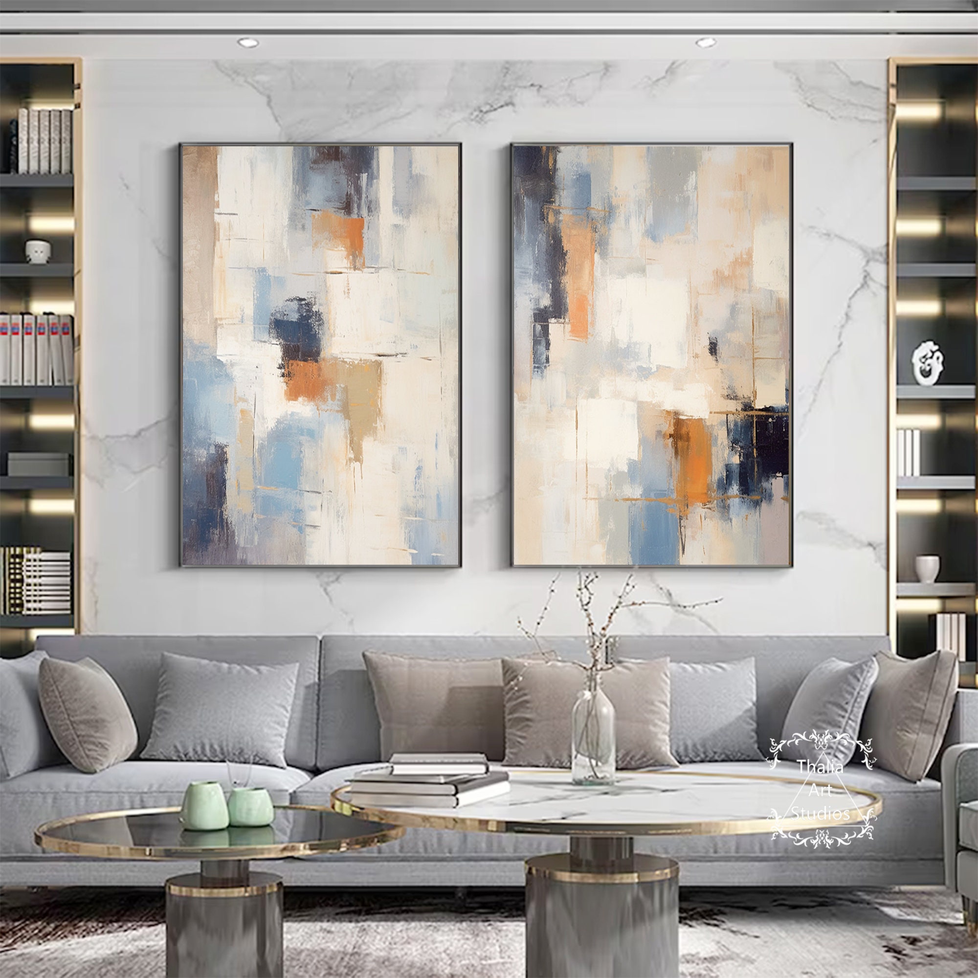 Blue and Beige Abstract Painting Original Blue and Beige Minimalist ...